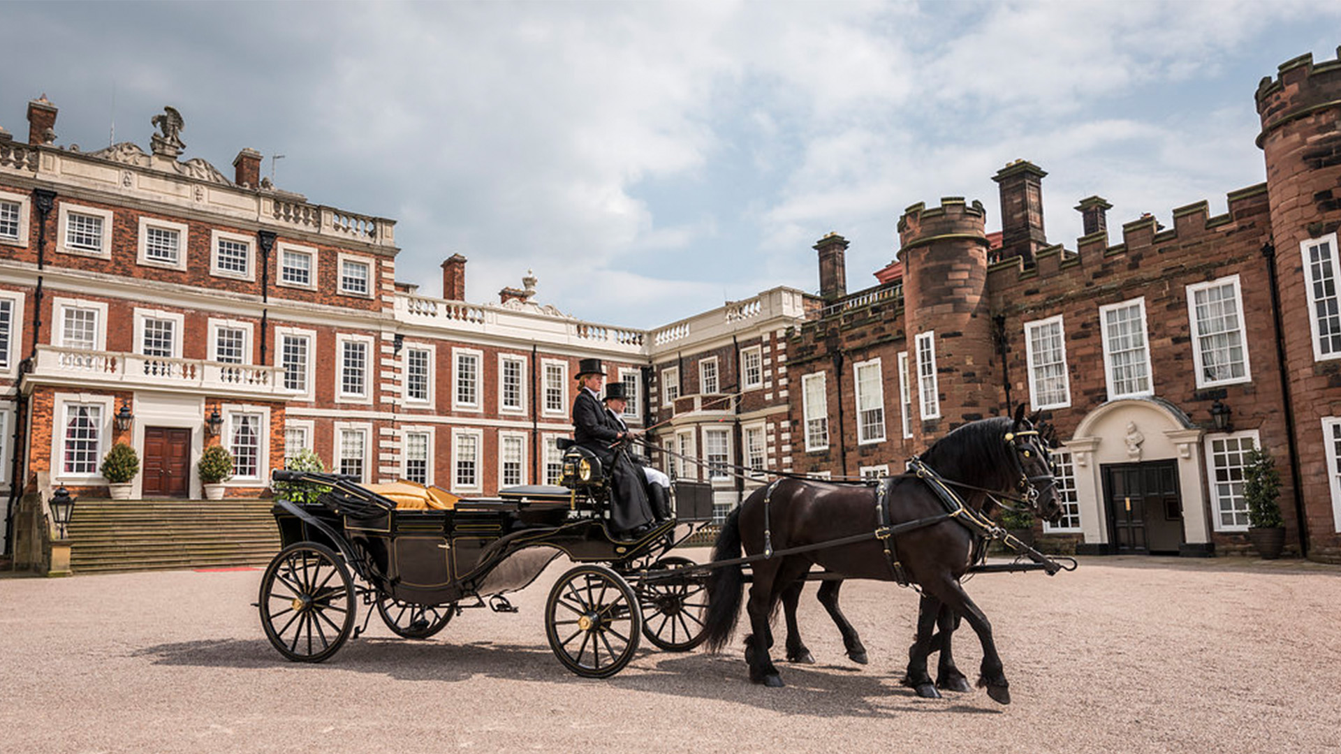 Horse and carriage at Knowsley Hall, grand stately home in Merseyside